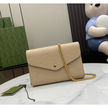 Gucci GG Leather Chain Wallet Mini bag Light Beige 2024 781555 (XLU-240625020)