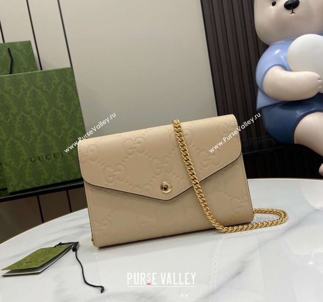 Gucci GG Leather Chain Wallet Mini bag Light Beige 2024 781555 (XLU-240625020)