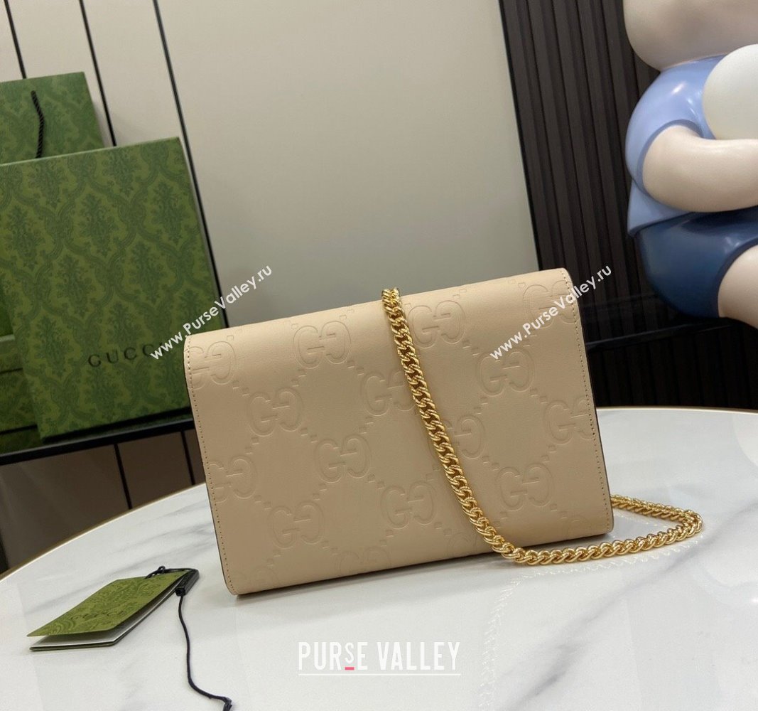 Gucci GG Leather Chain Wallet Mini bag Light Beige 2024 781555 (XLU-240625020)