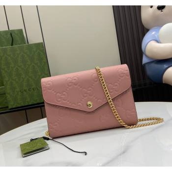 Gucci GG Leather Chain Wallet Mini bag Light Pink 2024 781555 (XLU-240625021)