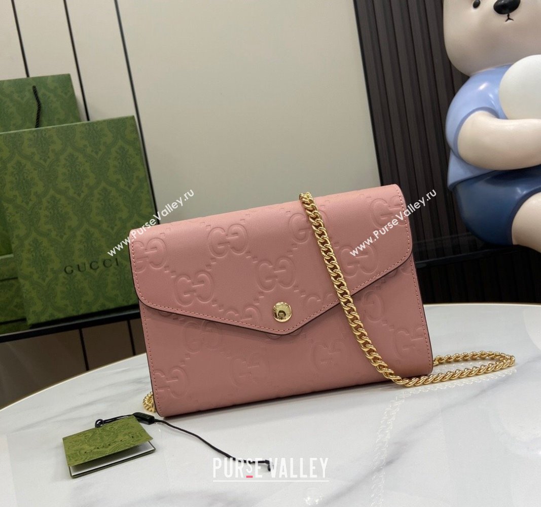 Gucci GG Leather Chain Wallet Mini bag Light Pink 2024 781555 (XLU-240625021)