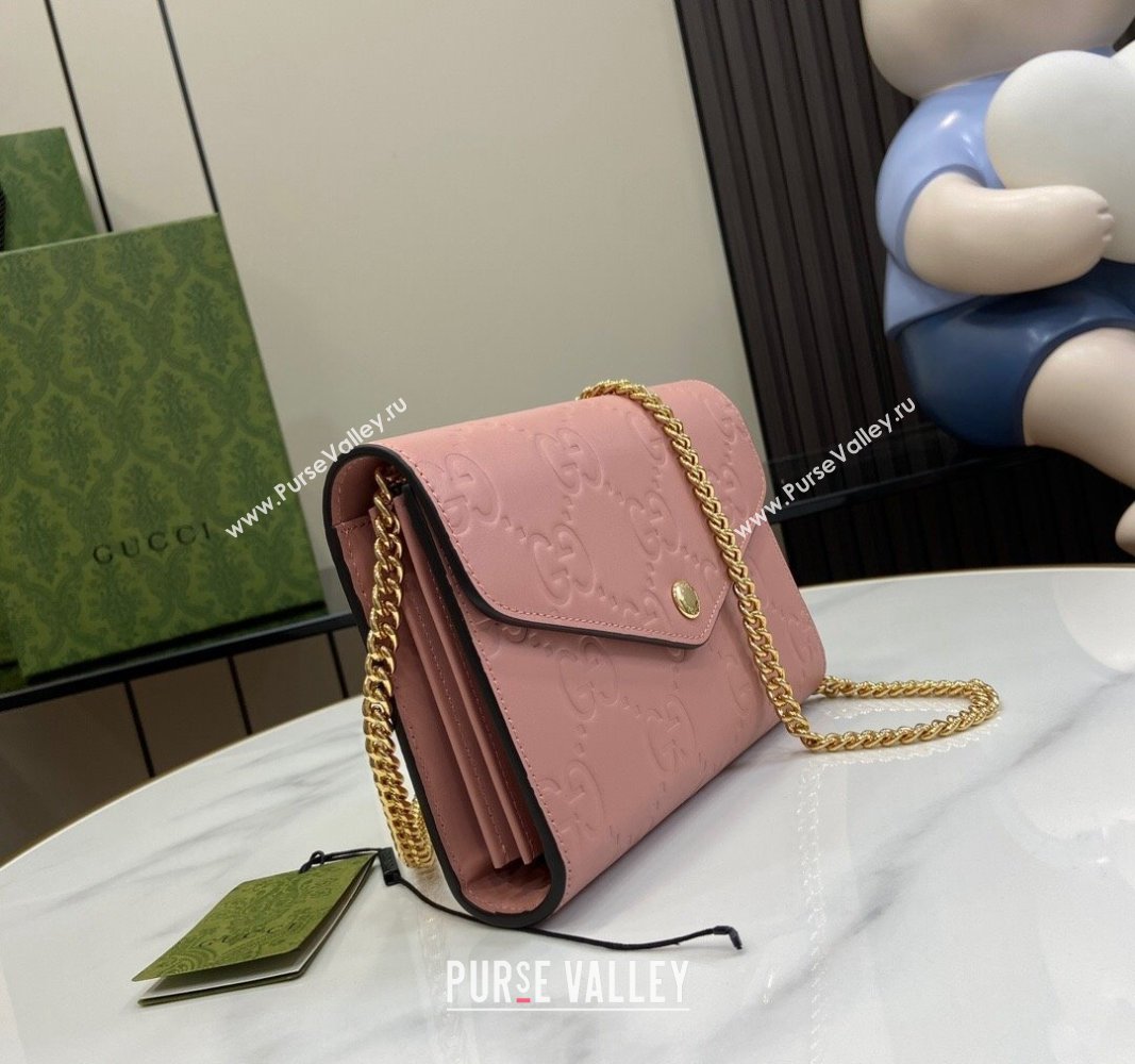 Gucci GG Leather Chain Wallet Mini bag Light Pink 2024 781555 (XLU-240625021)