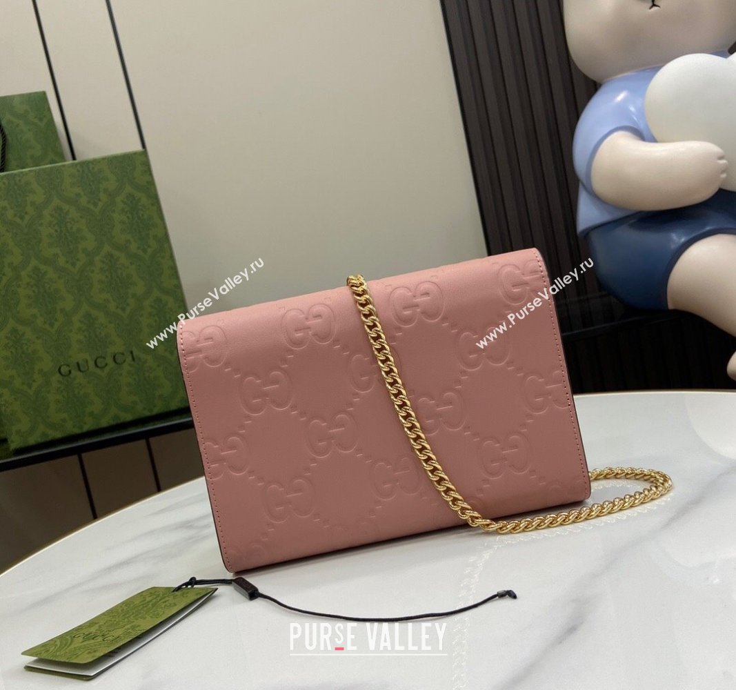 Gucci GG Leather Chain Wallet Mini bag Light Pink 2024 781555 (XLU-240625021)