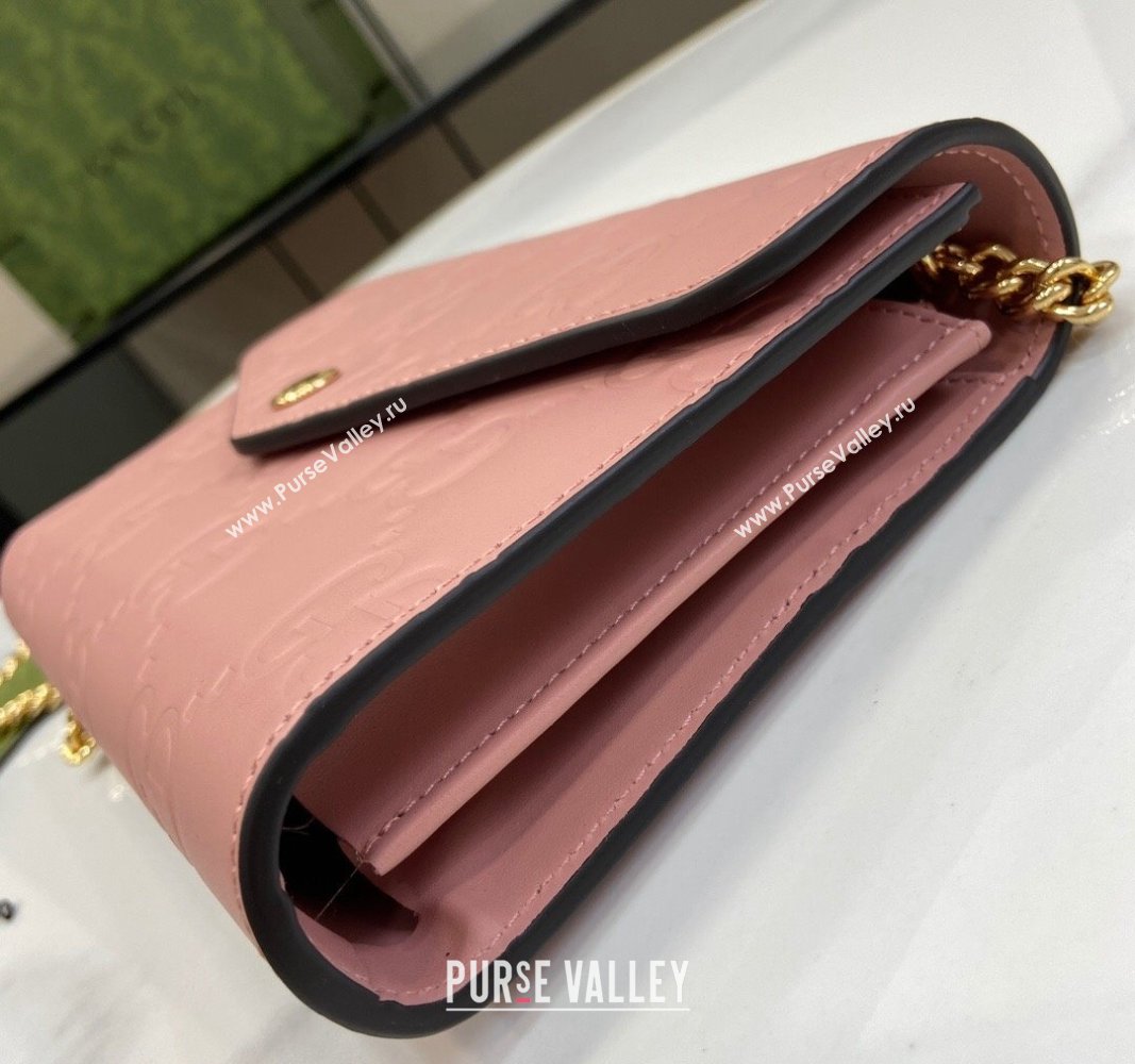 Gucci GG Leather Chain Wallet Mini bag Light Pink 2024 781555 (XLU-240625021)