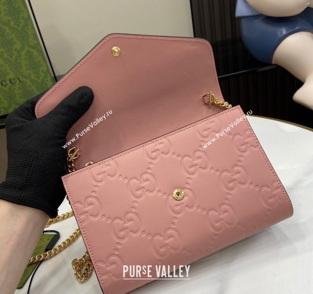 Gucci GG Leather Chain Wallet Mini bag Light Pink 2024 781555 (XLU-240625021)