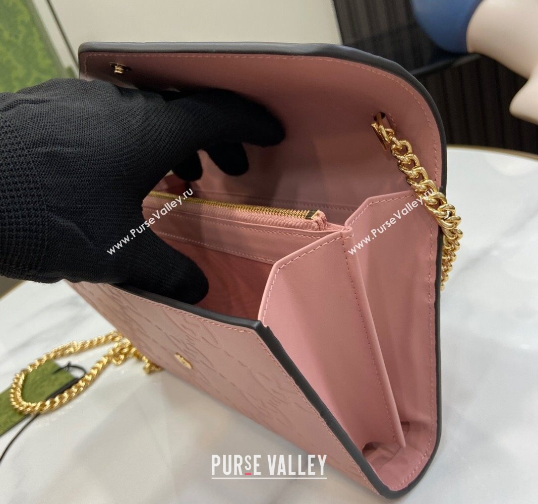 Gucci GG Leather Chain Wallet Mini bag Light Pink 2024 781555 (XLU-240625021)