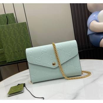 Gucci GG Leather Chain Wallet Mini bag Light Green 2024 781555 (XLU-240625022)