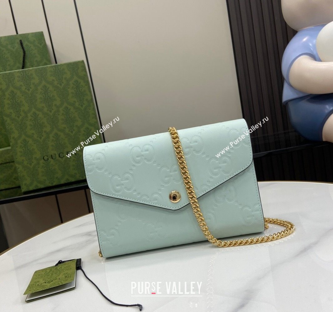 Gucci GG Leather Chain Wallet Mini bag Light Green 2024 781555 (XLU-240625022)