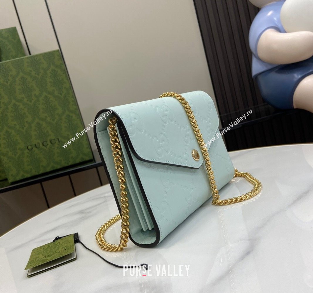 Gucci GG Leather Chain Wallet Mini bag Light Green 2024 781555 (XLU-240625022)