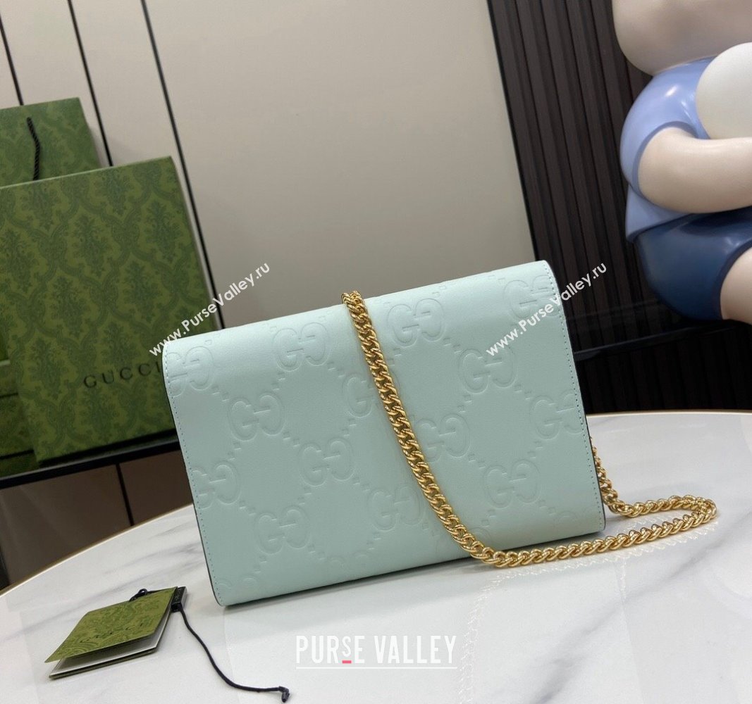 Gucci GG Leather Chain Wallet Mini bag Light Green 2024 781555 (XLU-240625022)