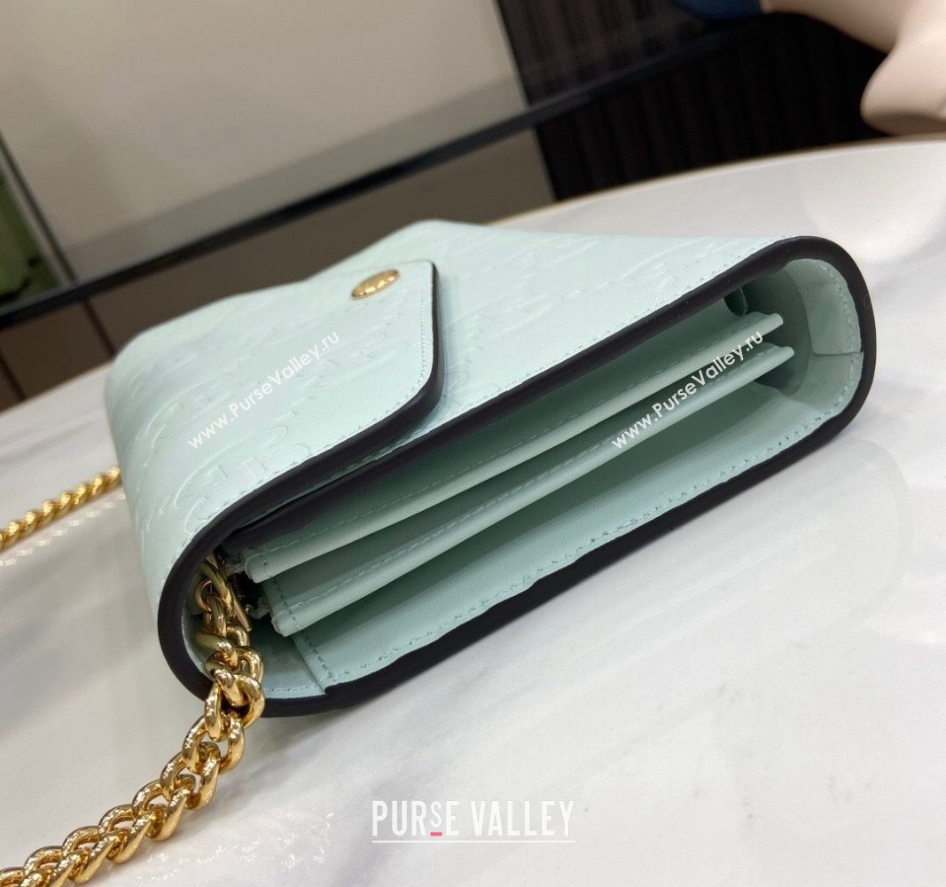 Gucci GG Leather Chain Wallet Mini bag Light Green 2024 781555 (XLU-240625022)