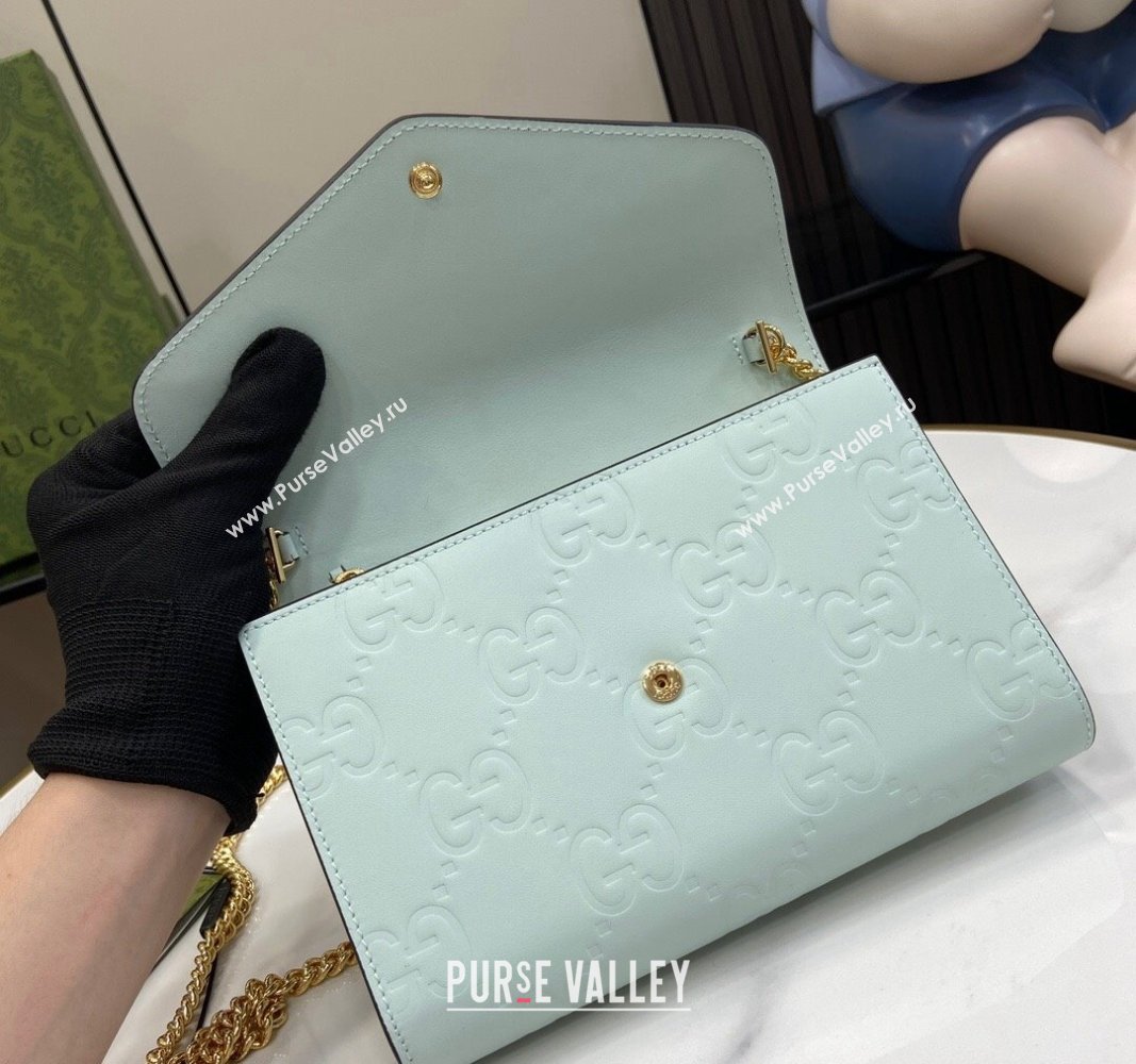 Gucci GG Leather Chain Wallet Mini bag Light Green 2024 781555 (XLU-240625022)