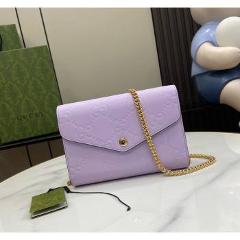 Gucci GG Leather Chain Wallet Mini bag Light Purple 2024 781555 (XLU-240625023)