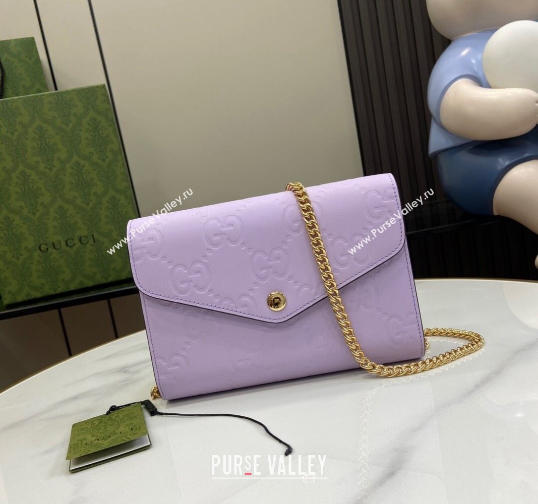 Gucci GG Leather Chain Wallet Mini bag Light Purple 2024 781555 (XLU-240625023)