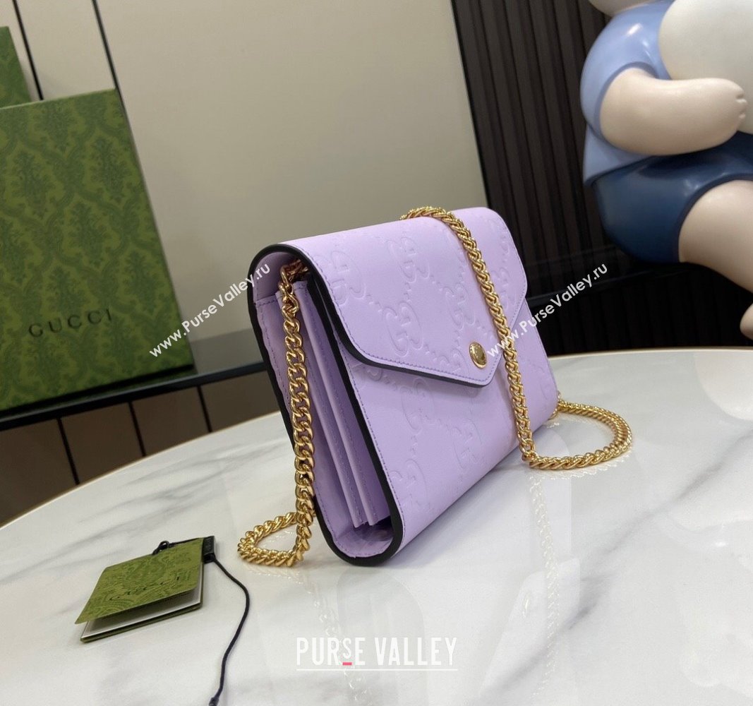 Gucci GG Leather Chain Wallet Mini bag Light Purple 2024 781555 (XLU-240625023)