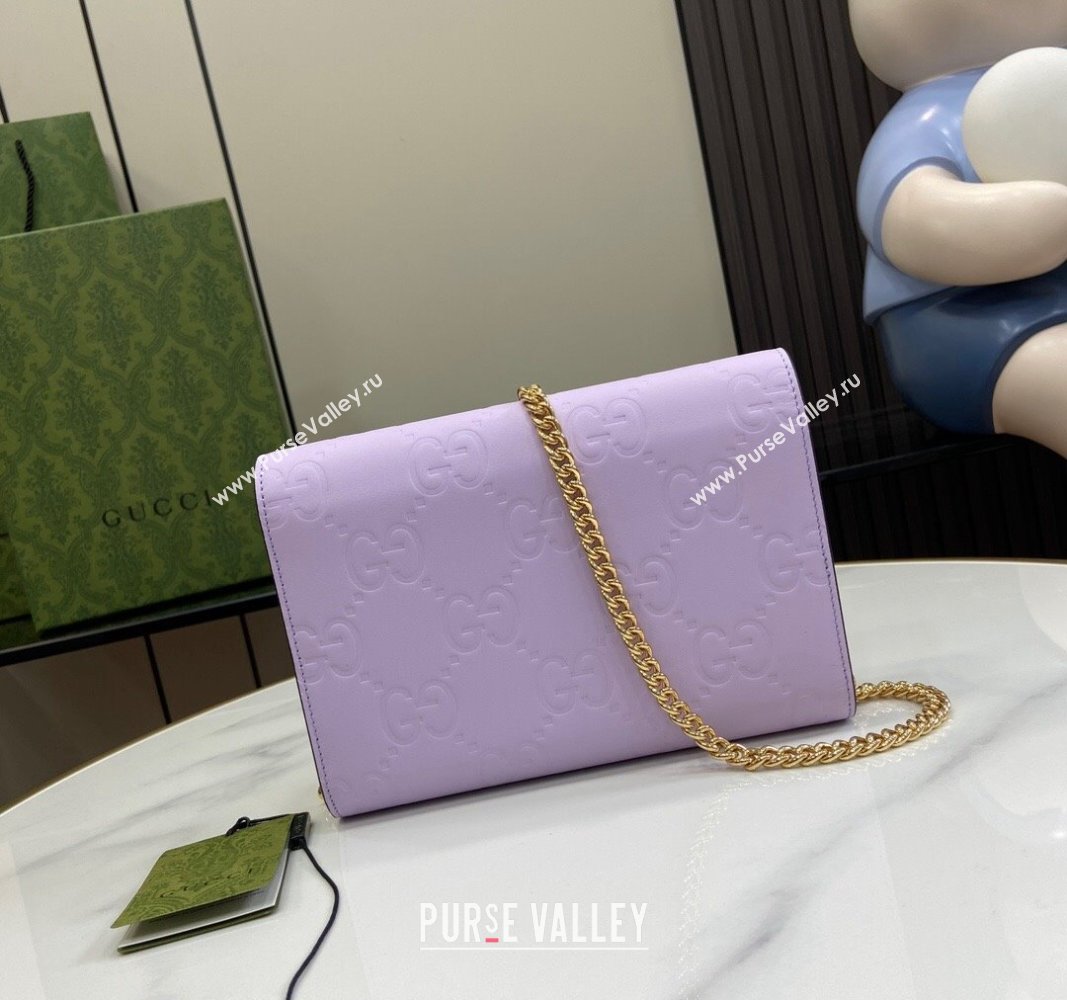 Gucci GG Leather Chain Wallet Mini bag Light Purple 2024 781555 (XLU-240625023)