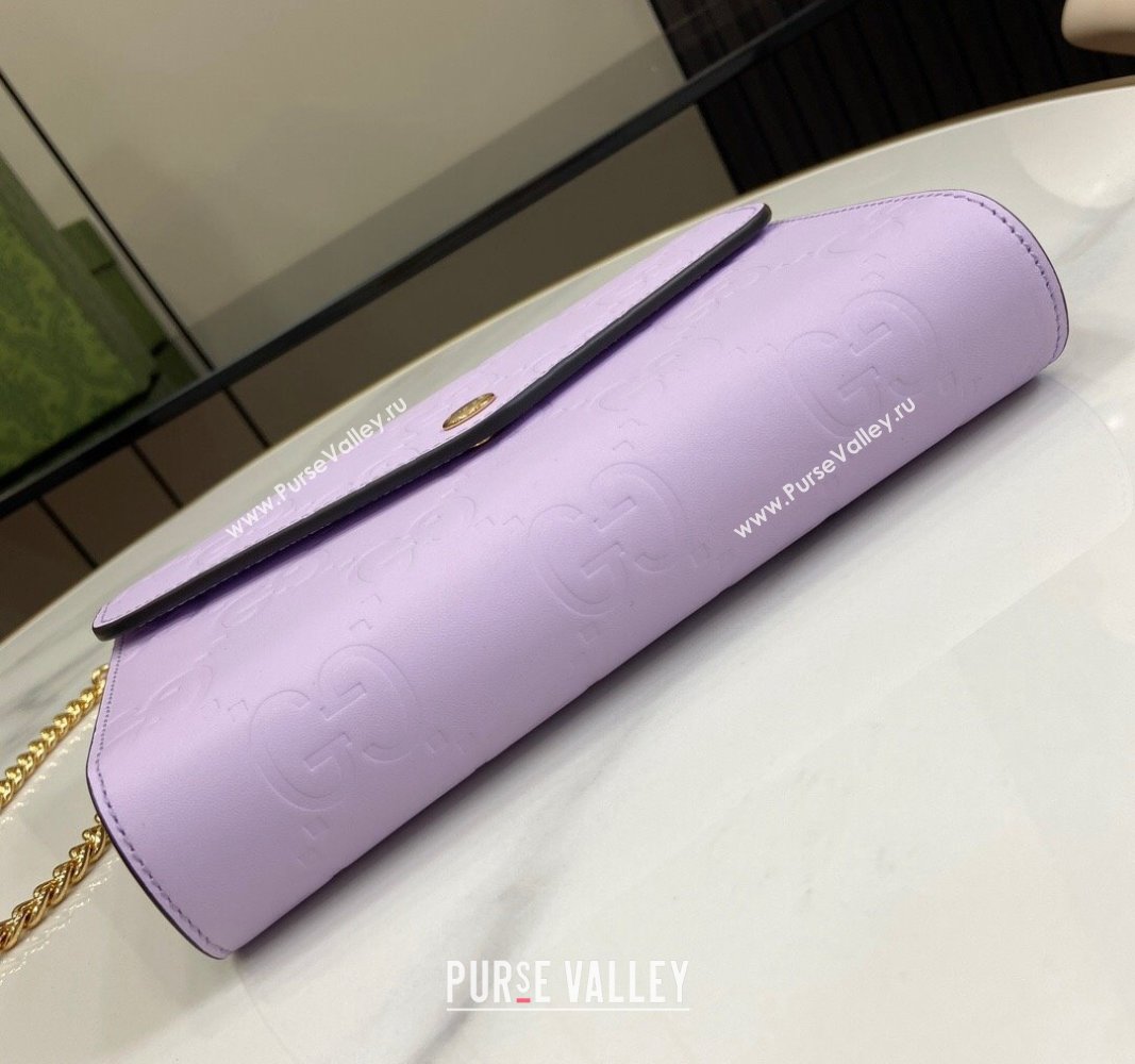 Gucci GG Leather Chain Wallet Mini bag Light Purple 2024 781555 (XLU-240625023)