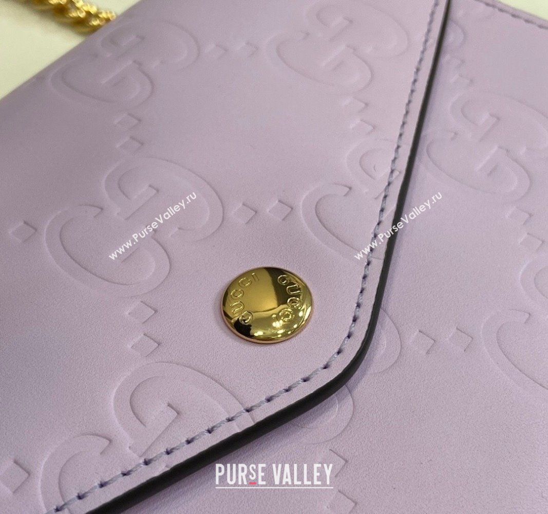 Gucci GG Leather Chain Wallet Mini bag Light Purple 2024 781555 (XLU-240625023)