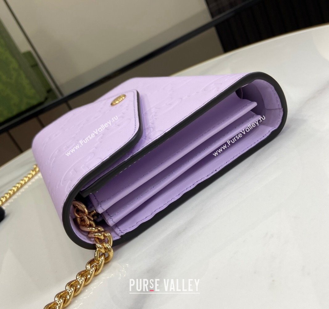 Gucci GG Leather Chain Wallet Mini bag Light Purple 2024 781555 (XLU-240625023)