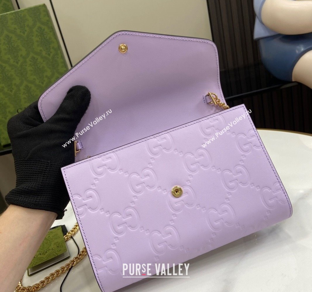 Gucci GG Leather Chain Wallet Mini bag Light Purple 2024 781555 (XLU-240625023)