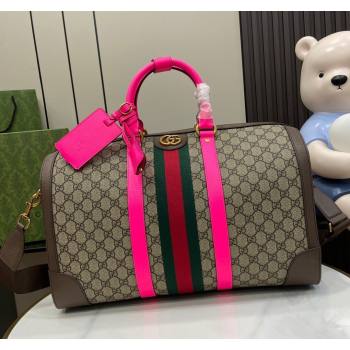 Gucci Savoy GG Canvas Small Duffle Travel Bag with Fluorescent Pink Trim 724642 2024 (XLU-240625024)