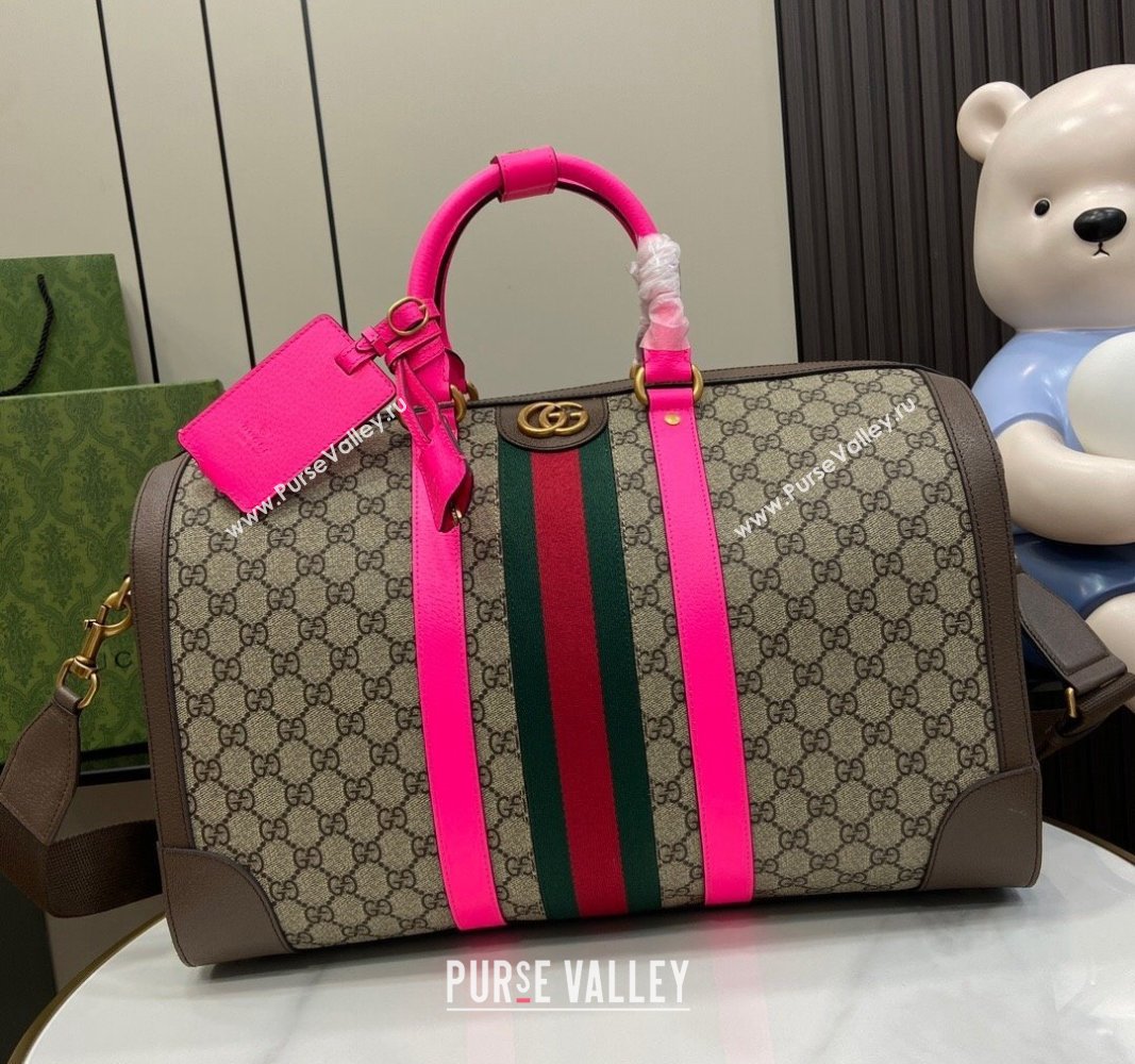 Gucci Savoy GG Canvas Small Duffle Travel Bag with Fluorescent Pink Trim 724642 2024 (XLU-240625024)