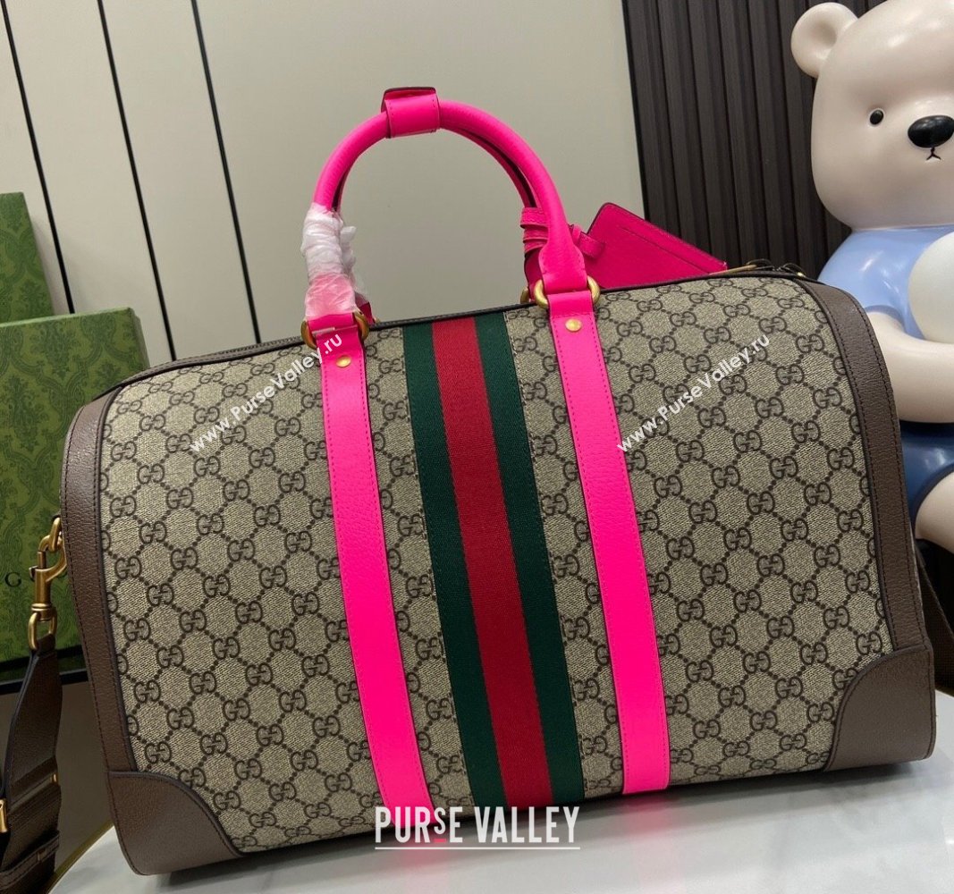 Gucci Savoy GG Canvas Small Duffle Travel Bag with Fluorescent Pink Trim 724642 2024 (XLU-240625024)