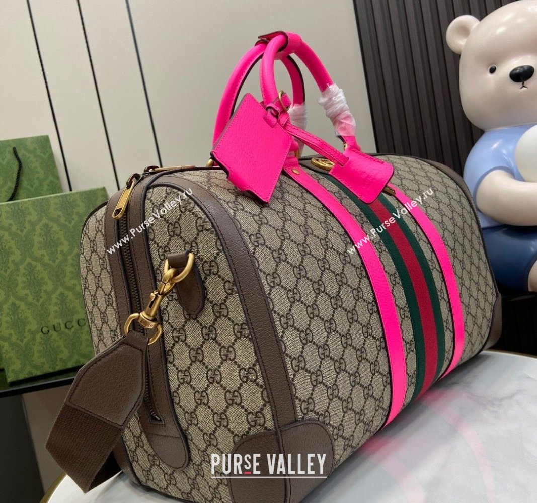 Gucci Savoy GG Canvas Small Duffle Travel Bag with Fluorescent Pink Trim 724642 2024 (XLU-240625024)