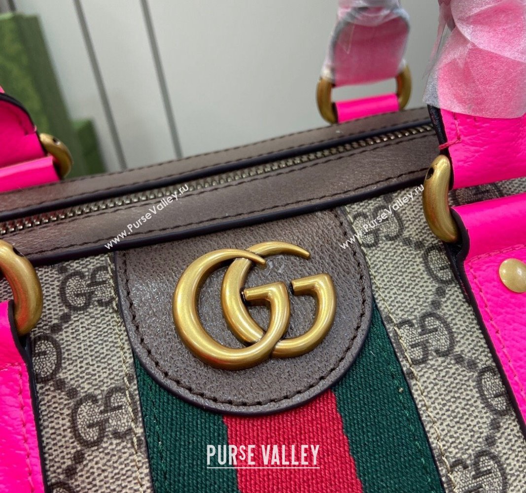 Gucci Savoy GG Canvas Small Duffle Travel Bag with Fluorescent Pink Trim 724642 2024 (XLU-240625024)