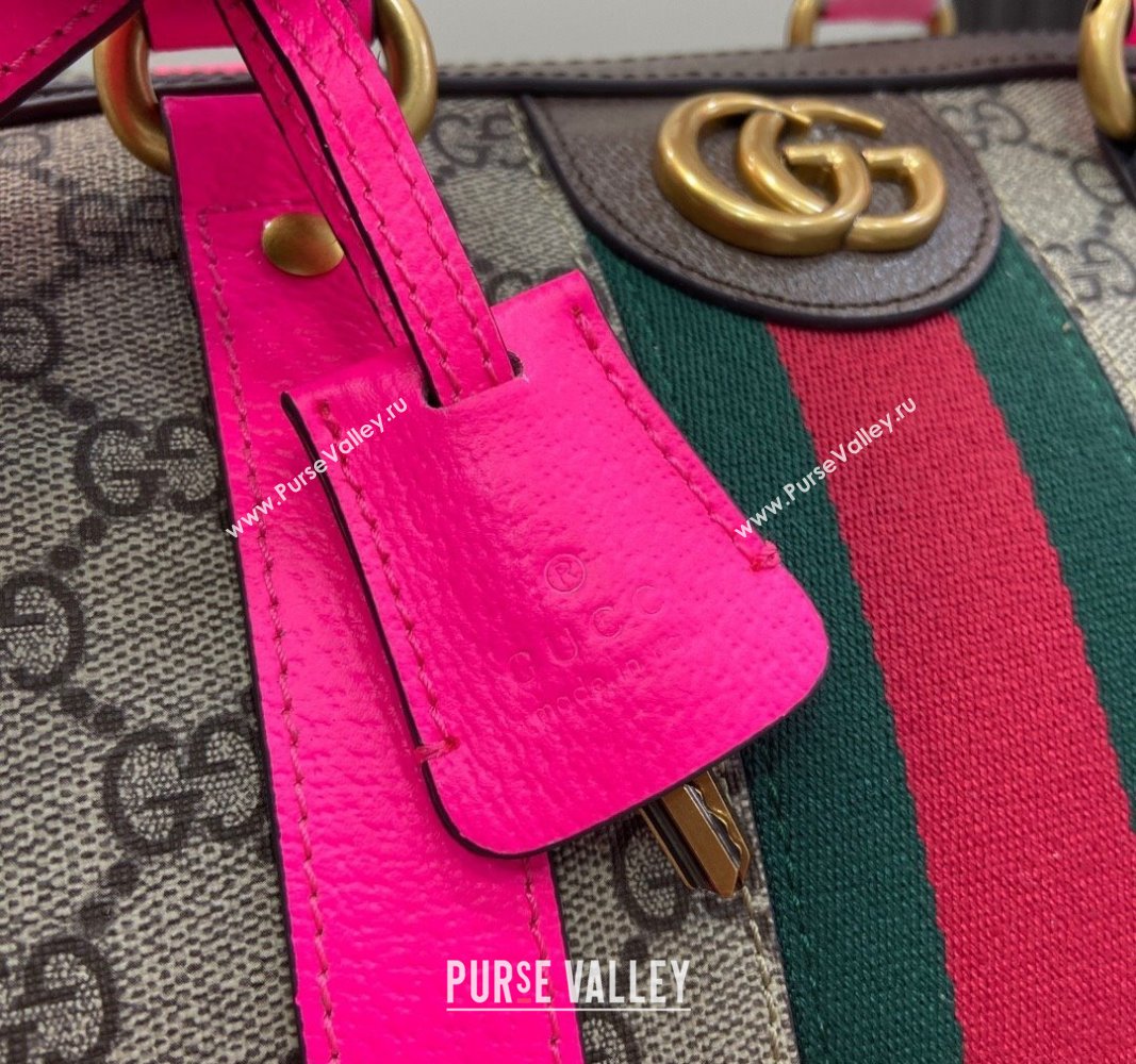 Gucci Savoy GG Canvas Small Duffle Travel Bag with Fluorescent Pink Trim 724642 2024 (XLU-240625024)