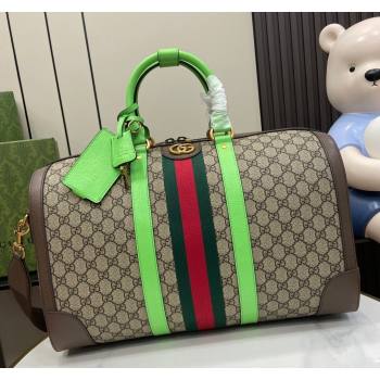 Gucci Savoy GG Canvas Small Duffle Travel Bag with Fluorescent Green Trim 724642 2024 (XLU-240625025)