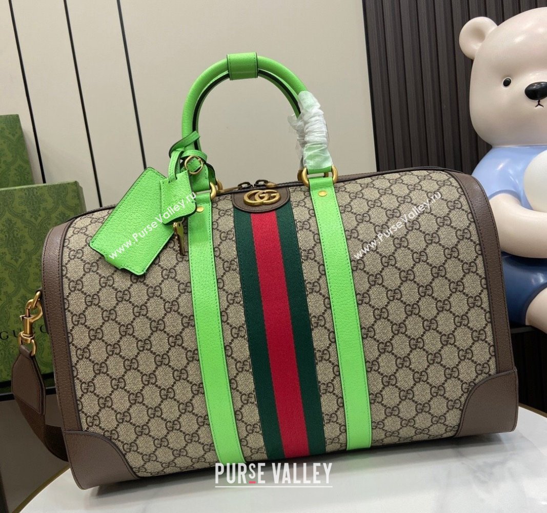 Gucci Savoy GG Canvas Small Duffle Travel Bag with Fluorescent Green Trim 724642 2024 (XLU-240625025)