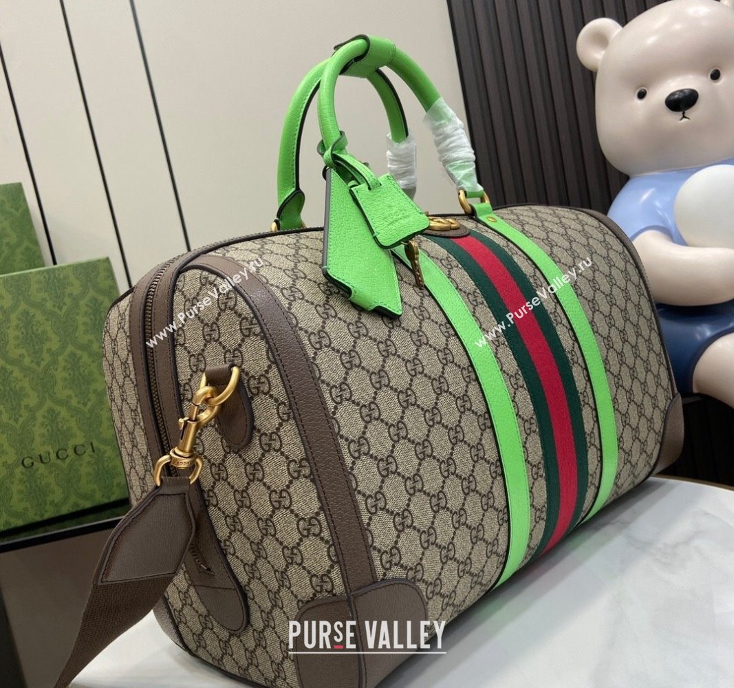 Gucci Savoy GG Canvas Small Duffle Travel Bag with Fluorescent Green Trim 724642 2024 (XLU-240625025)