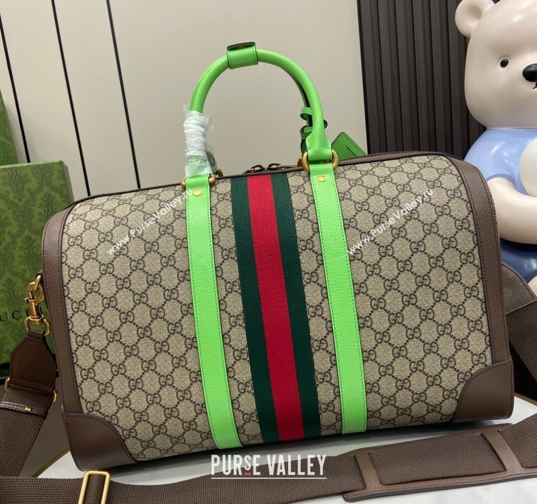 Gucci Savoy GG Canvas Small Duffle Travel Bag with Fluorescent Green Trim 724642 2024 (XLU-240625025)