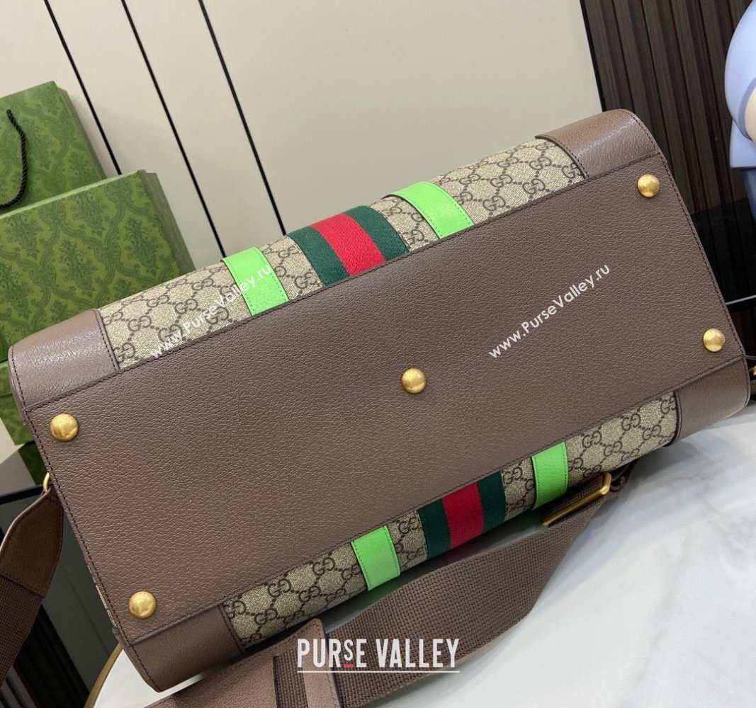 Gucci Savoy GG Canvas Small Duffle Travel Bag with Fluorescent Green Trim 724642 2024 (XLU-240625025)