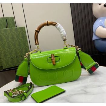 Gucci Bamboo 1947 Patent Leather Small bag with Embossed GUCCI Logo Green 2024 675797 (XLU-240625026)