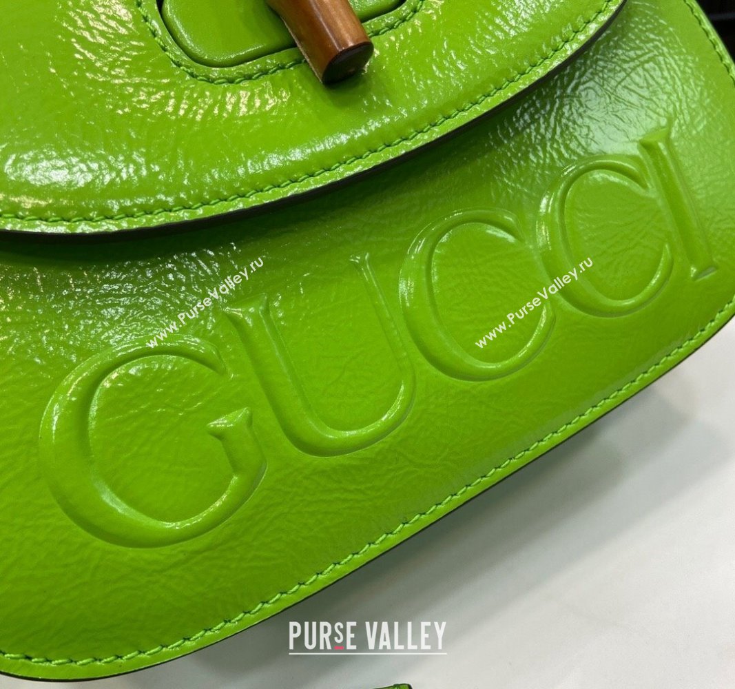 Gucci Bamboo 1947 Patent Leather Small bag with Embossed GUCCI Logo Green 2024 675797 (XLU-240625026)