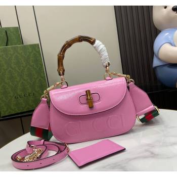 Gucci Bamboo 1947 Patent Leather Small bag with Embossed GUCCI Logo Pink 2024 675797 (XLU-240625027)