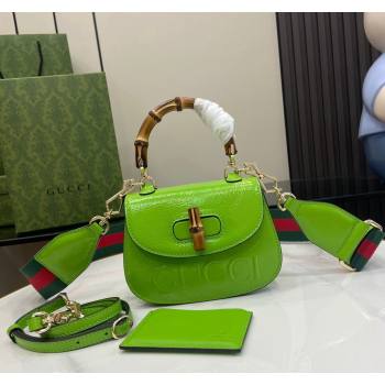 Gucci Bamboo 1947 Patent Leather Mini bag with Embossed GUCCI Logo Green 2024 786482 (XLU-240625033)