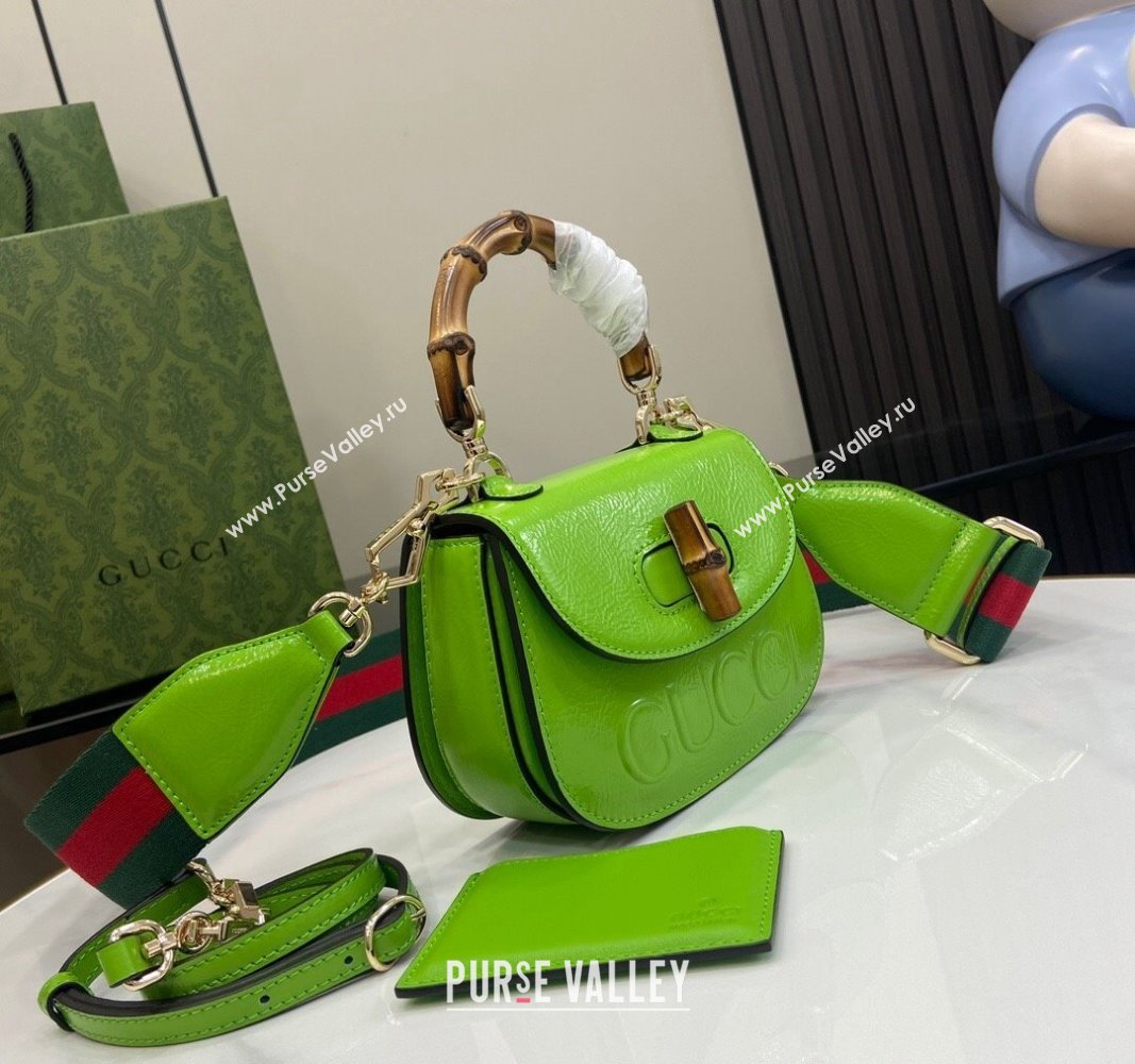 Gucci Bamboo 1947 Patent Leather Mini bag with Embossed GUCCI Logo Green 2024 786482 (XLU-240625033)