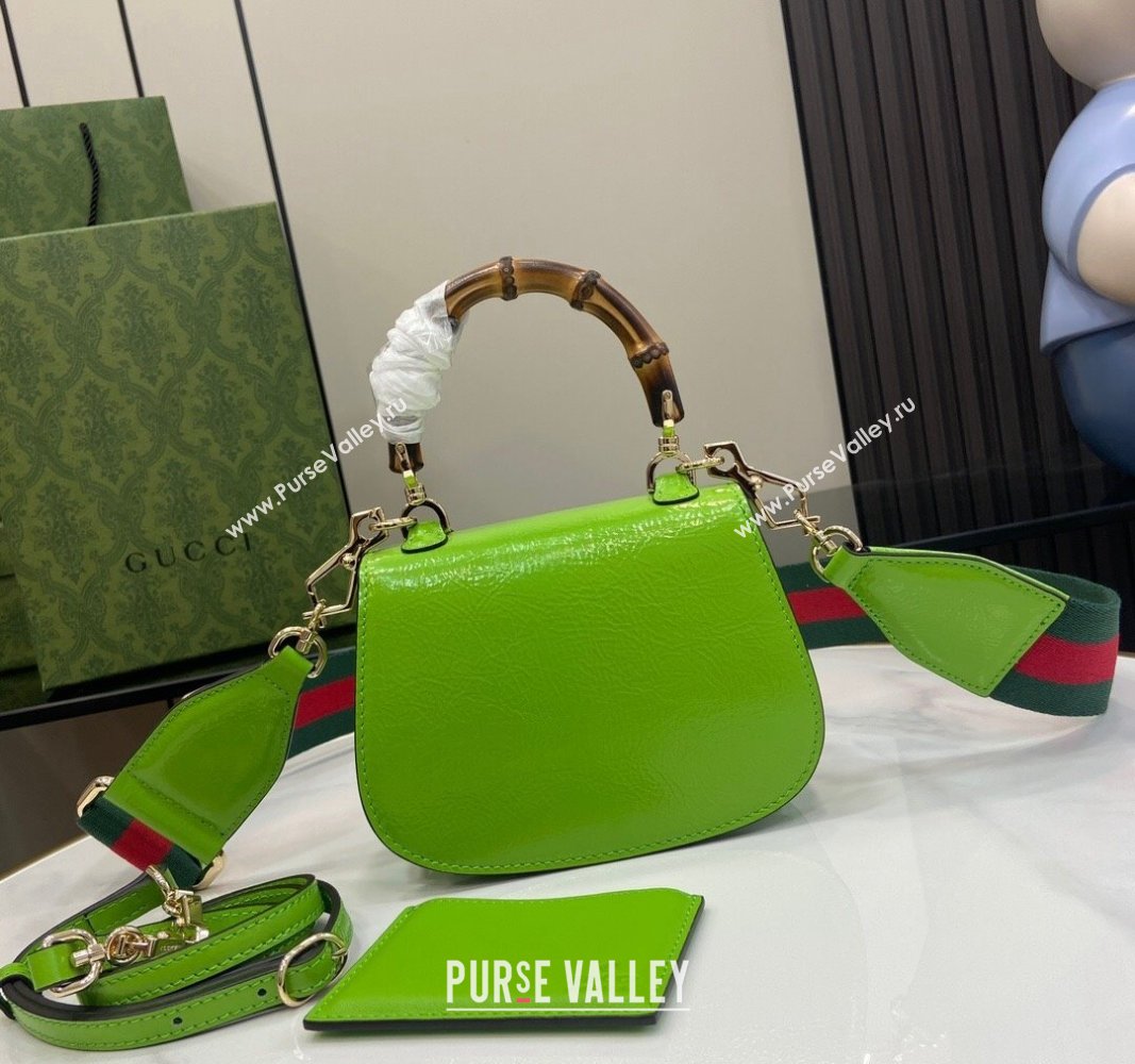 Gucci Bamboo 1947 Patent Leather Mini bag with Embossed GUCCI Logo Green 2024 786482 (XLU-240625033)