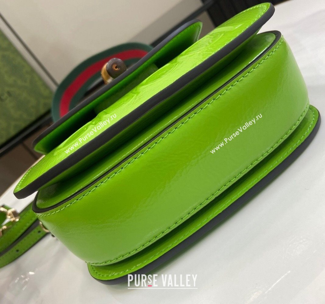 Gucci Bamboo 1947 Patent Leather Mini bag with Embossed GUCCI Logo Green 2024 786482 (XLU-240625033)