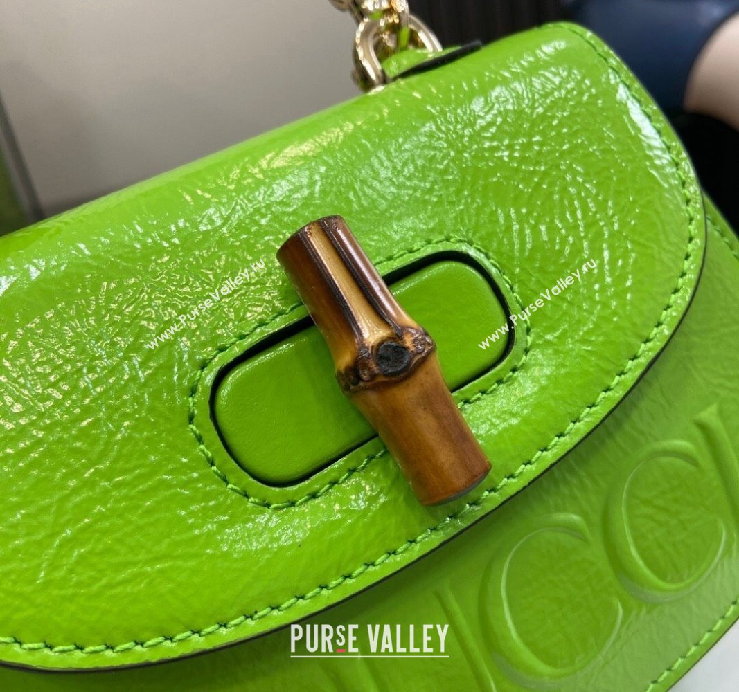 Gucci Bamboo 1947 Patent Leather Mini bag with Embossed GUCCI Logo Green 2024 786482 (XLU-240625033)