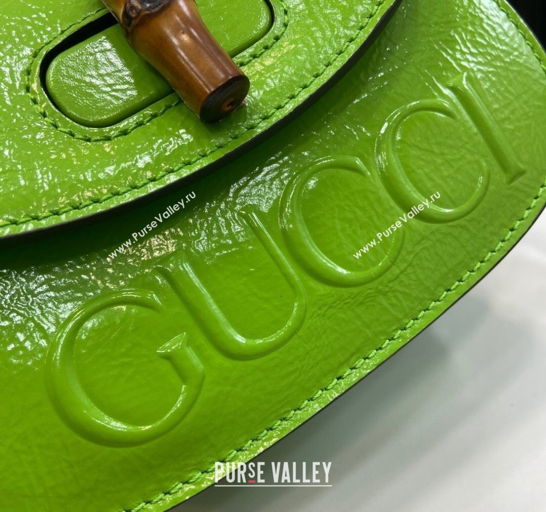 Gucci Bamboo 1947 Patent Leather Mini bag with Embossed GUCCI Logo Green 2024 786482 (XLU-240625033)