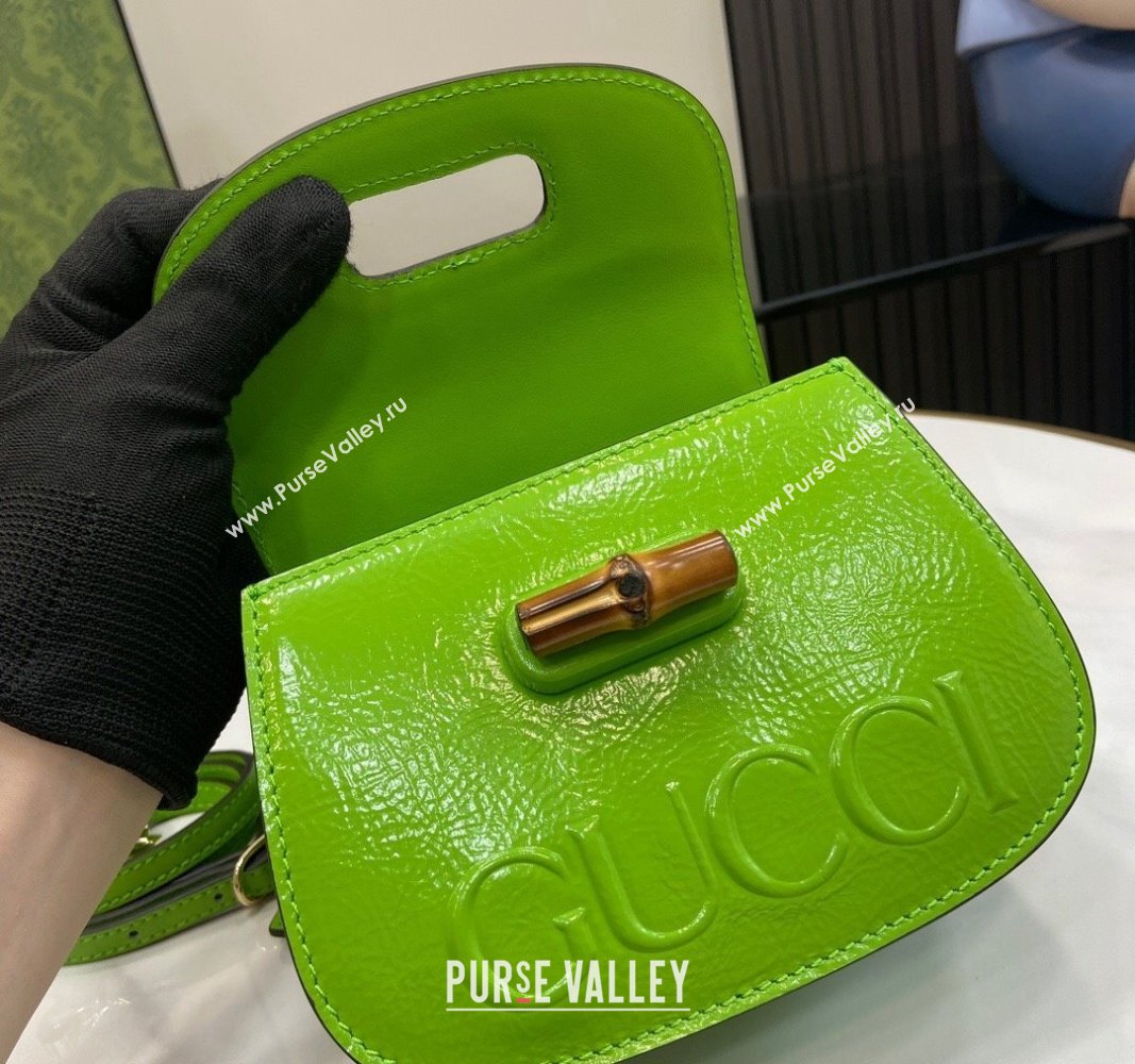 Gucci Bamboo 1947 Patent Leather Mini bag with Embossed GUCCI Logo Green 2024 786482 (XLU-240625033)