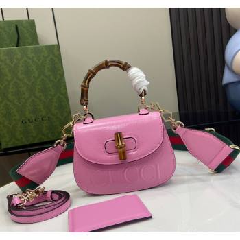 Gucci Bamboo 1947 Patent Leather Mini bag with Embossed GUCCI Logo Pink 2024 786482 (XLU-240625034)