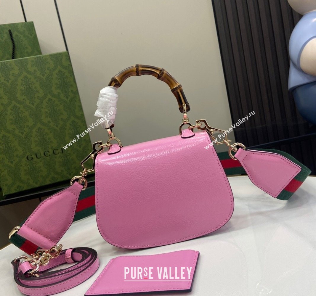 Gucci Bamboo 1947 Patent Leather Mini bag with Embossed GUCCI Logo Pink 2024 786482 (XLU-240625034)