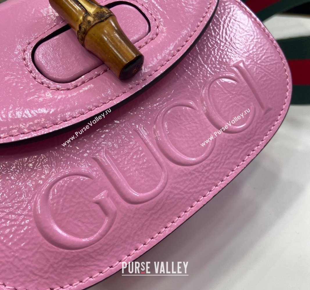 Gucci Bamboo 1947 Patent Leather Mini bag with Embossed GUCCI Logo Pink 2024 786482 (XLU-240625034)