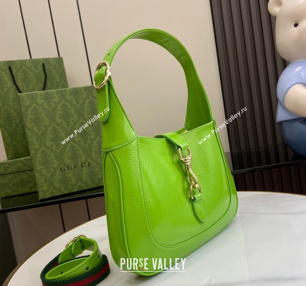 Gucci Jackie Small Shoulder Bag in Crinkled Patent Leather 782849 Light Green 2024 (XLU-240625040)