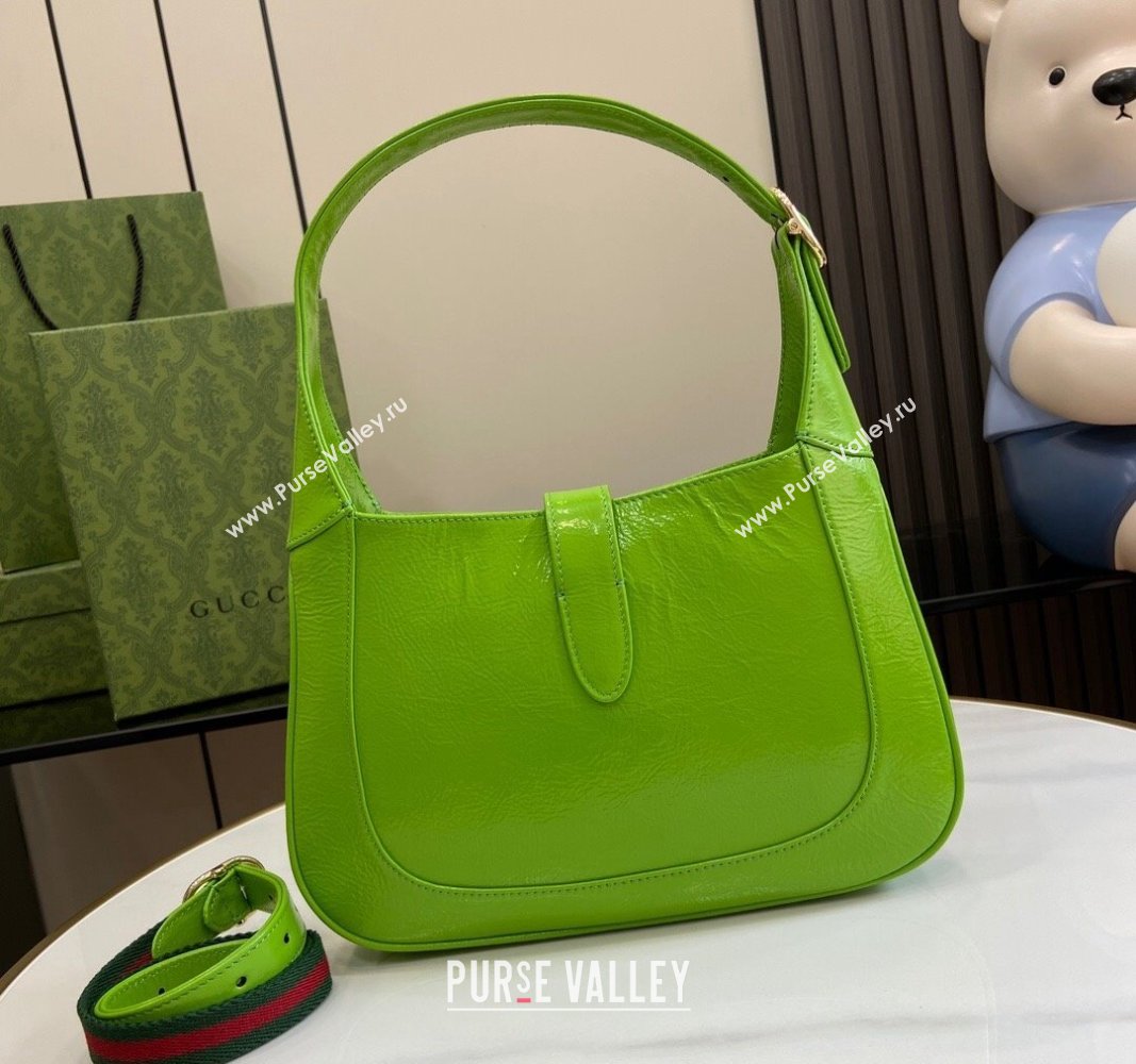 Gucci Jackie Small Shoulder Bag in Crinkled Patent Leather 782849 Light Green 2024 (XLU-240625040)